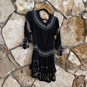 Bohemian Black Dress with Embroidered Accents